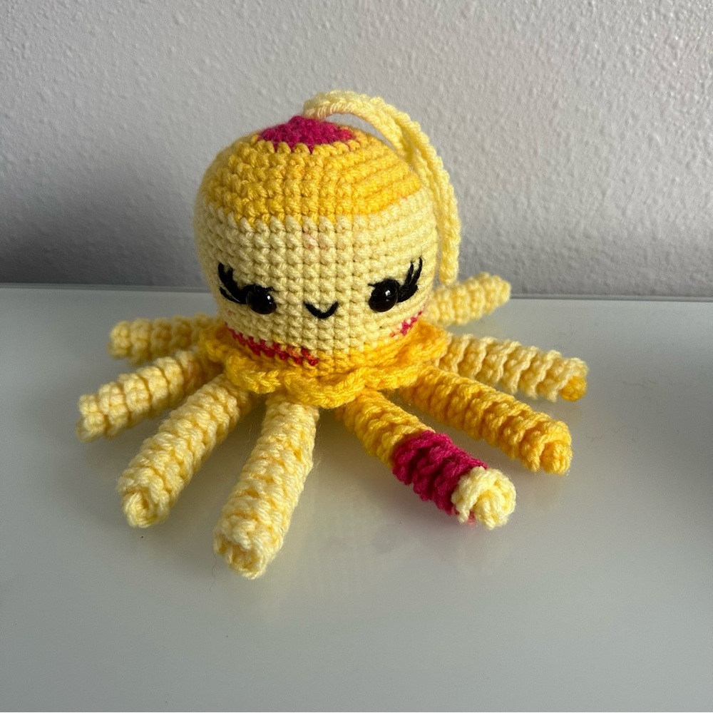 Yellow and Pink Crochet Octopus Toy